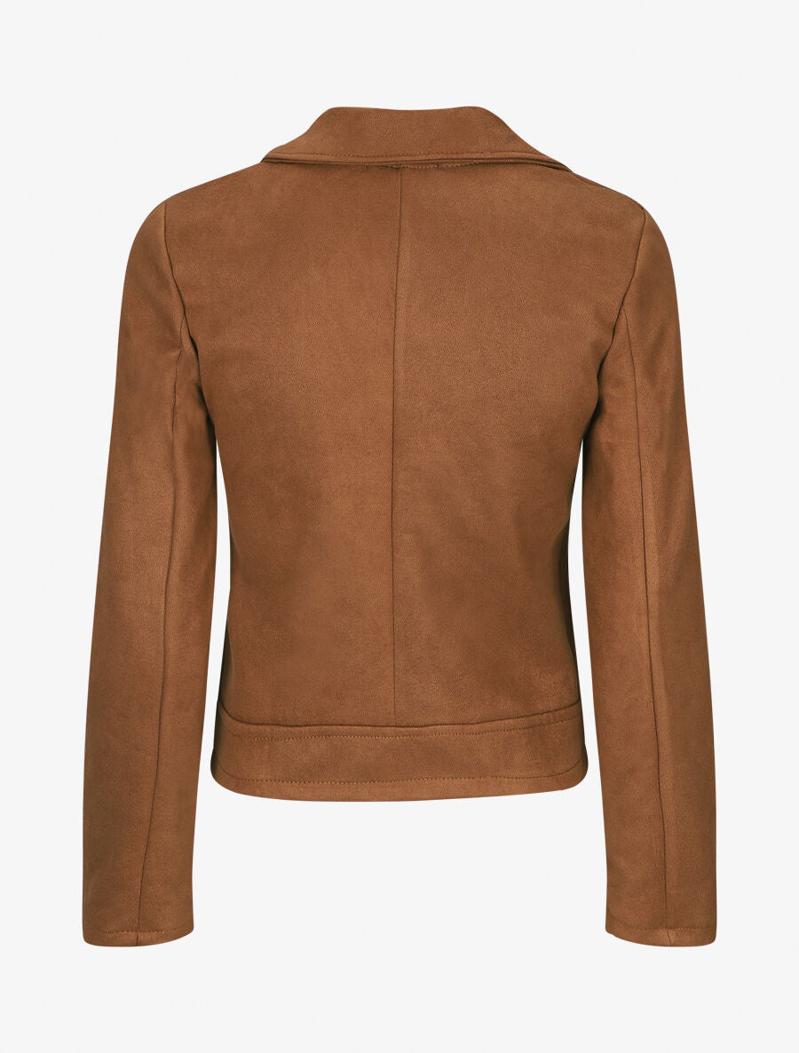 Veste style perfecto zippée en suédine - Camel - 2