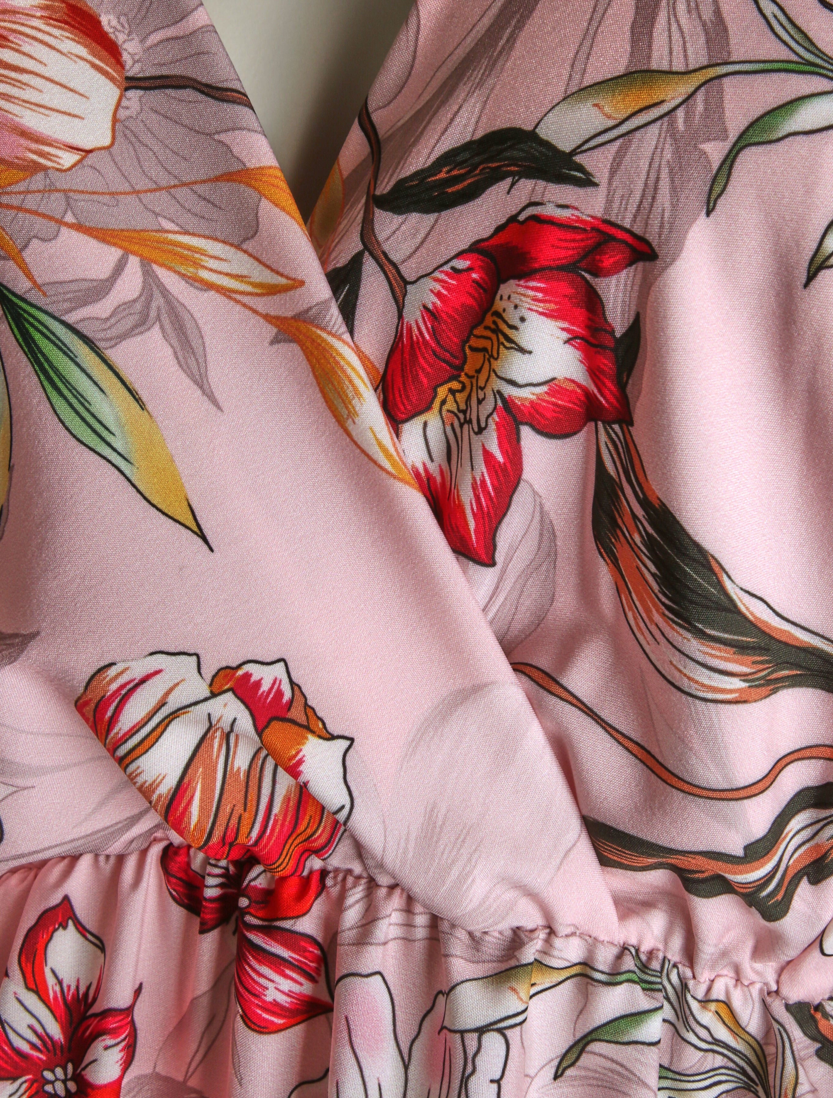 Robe patineuse mi-longue imprimé fleurs tropicales - Rose - 3