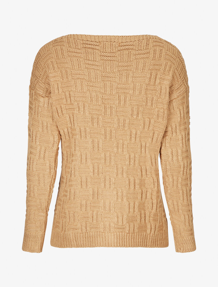 Pull uni en maille à imprimé graphique - Camel - 2