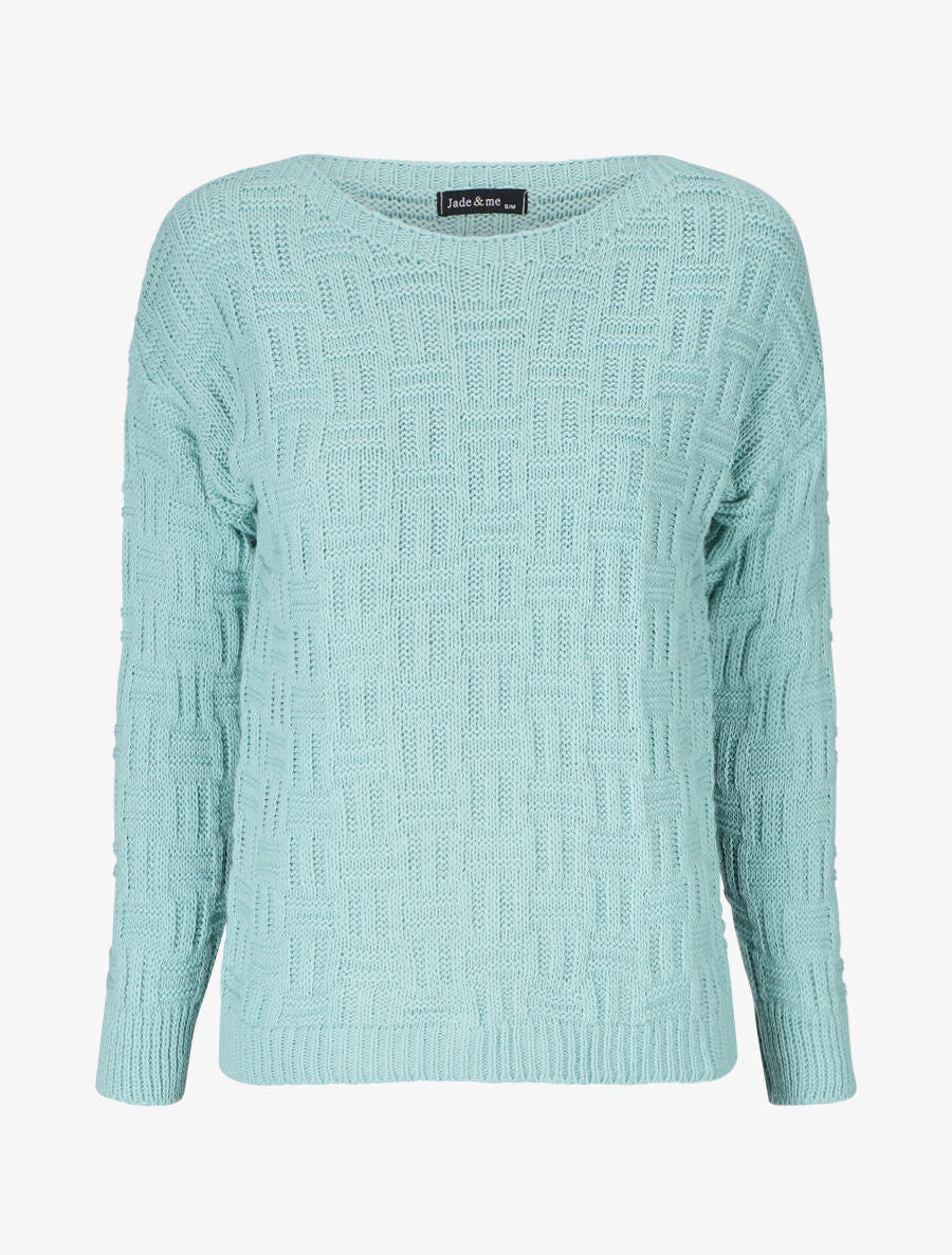 Pull uni en maille à imprimé graphique - Turquoise - 5