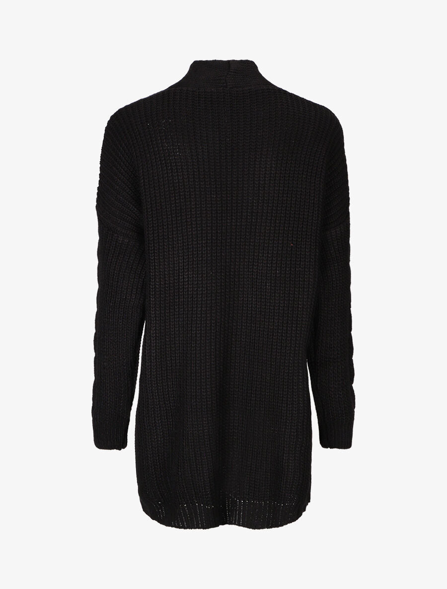 Gilet long ouvert en maille - Noir - 2