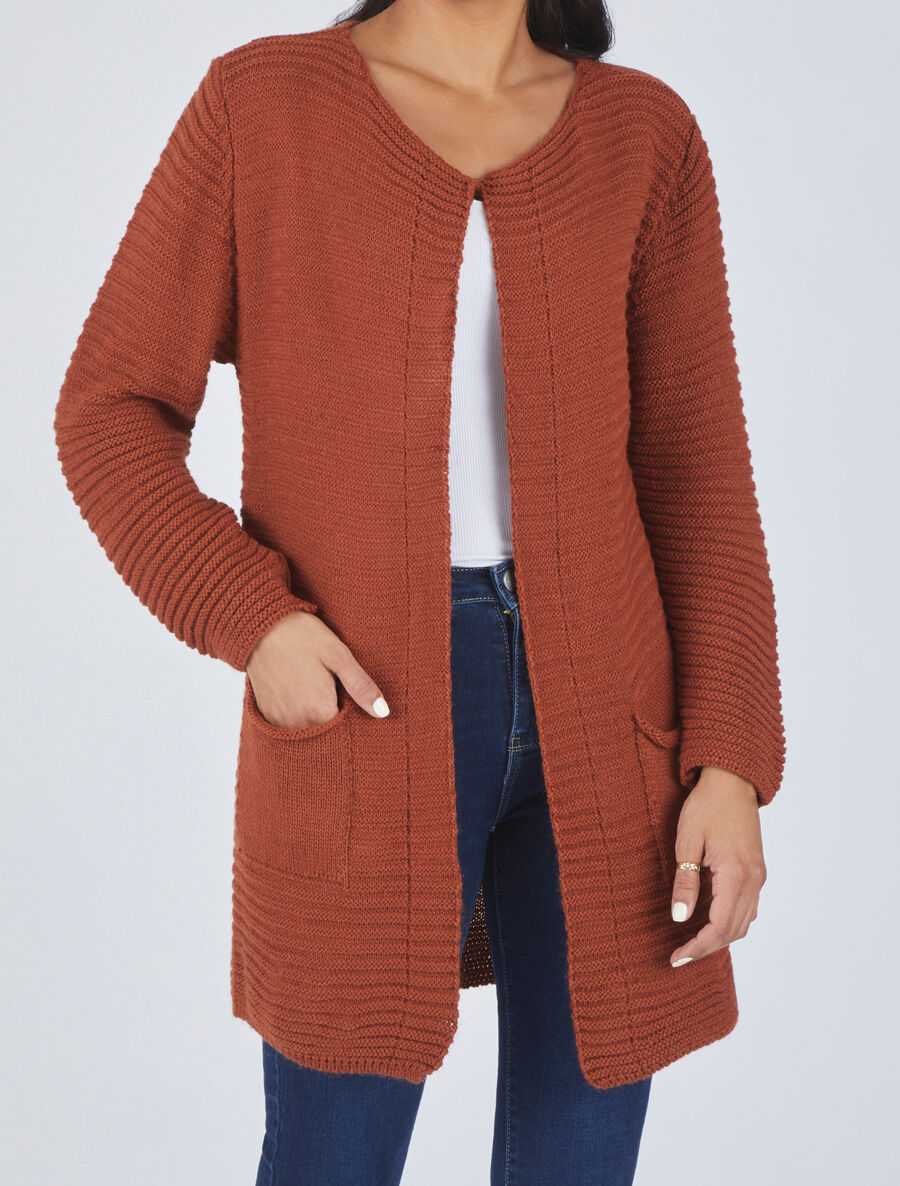 Gilet mi-long côtelé - Rouille - 4