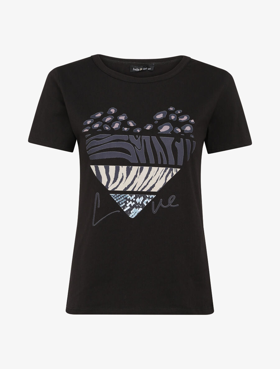 T-shirt à motif coeur et imprimé animaux - Noir - 4