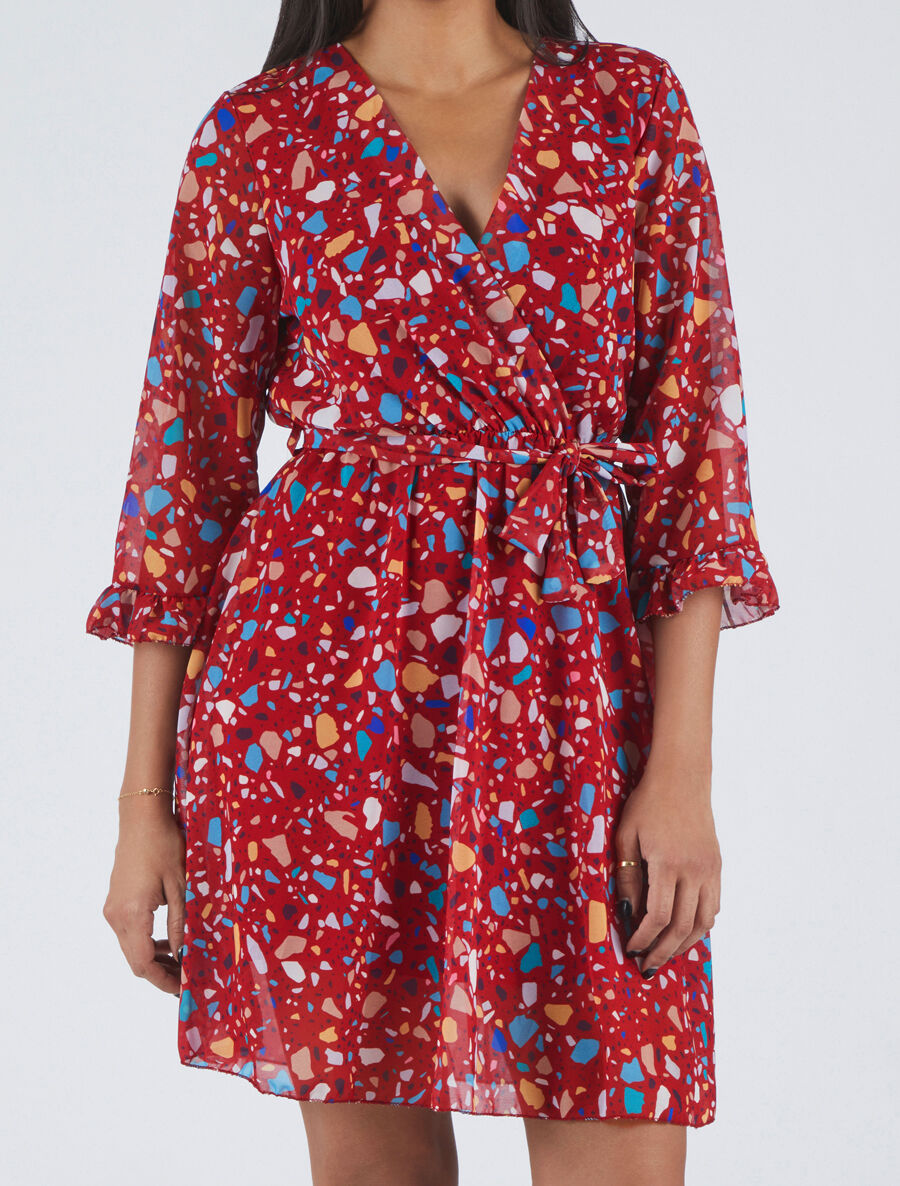 Robe cache-coeur à manches transparentes imprimé graphique - Rouge - 4