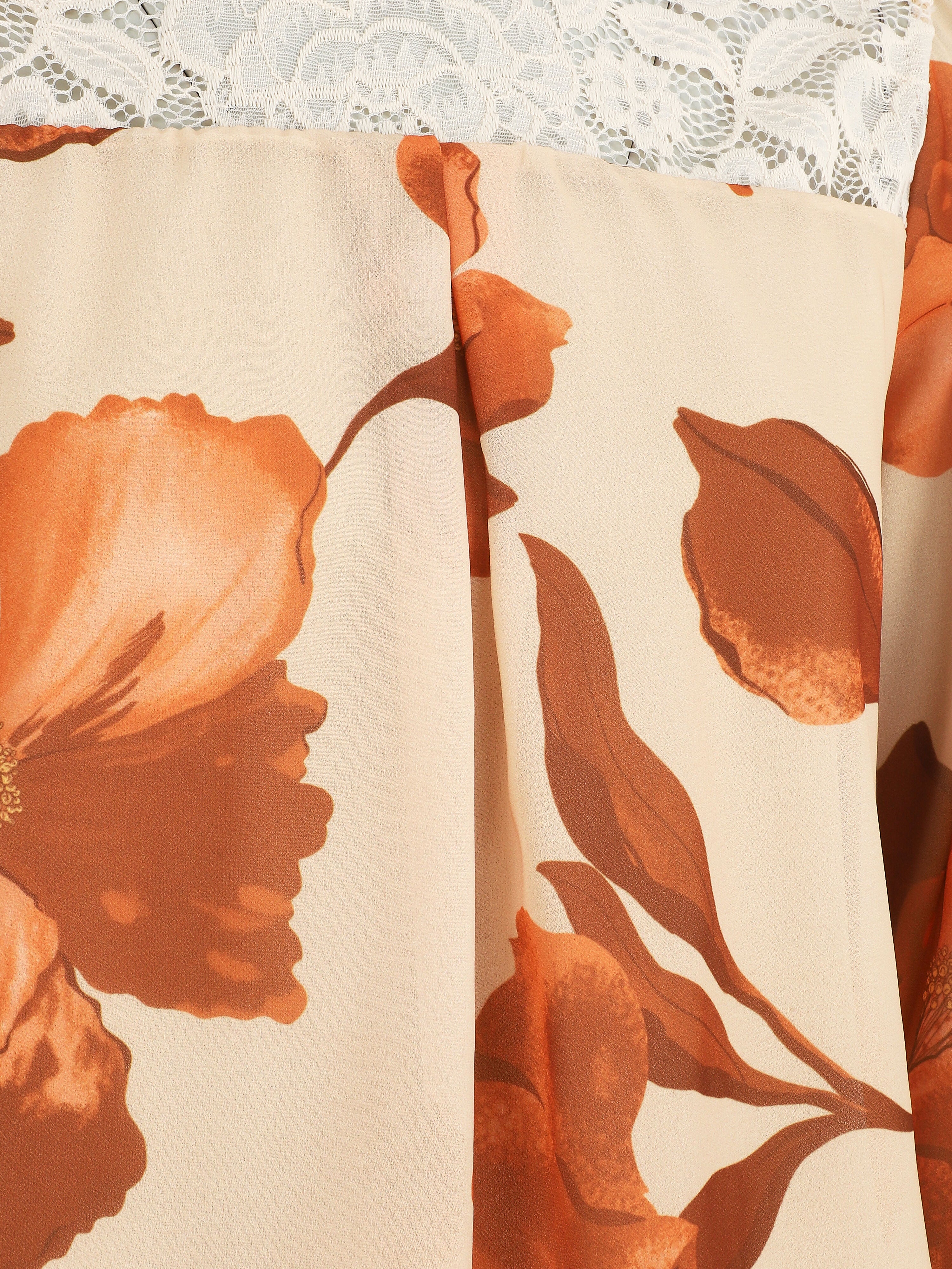 Blouse en voile imprimé grandes fleurs - Beige - 3