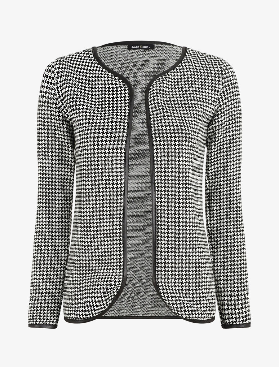 Gilet ouvert imprimé pied de poule - Blanc - 1