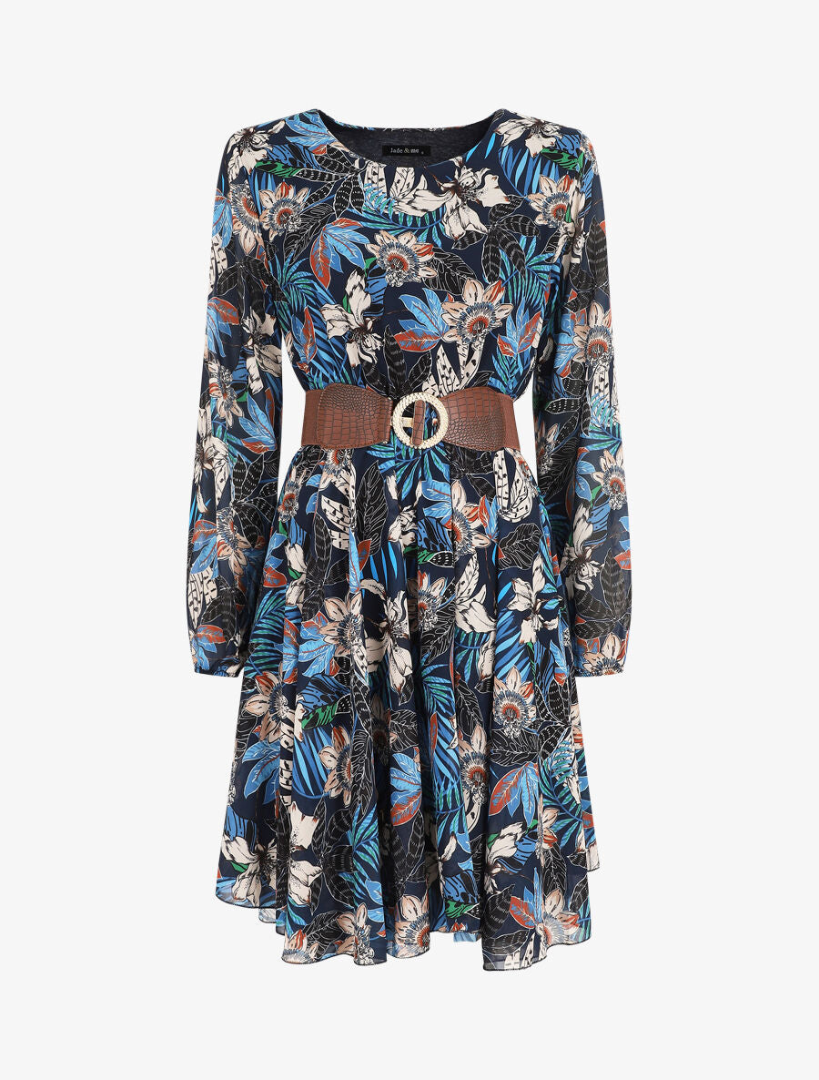 Robe patineuse imprimé orchidées - Marine - 5