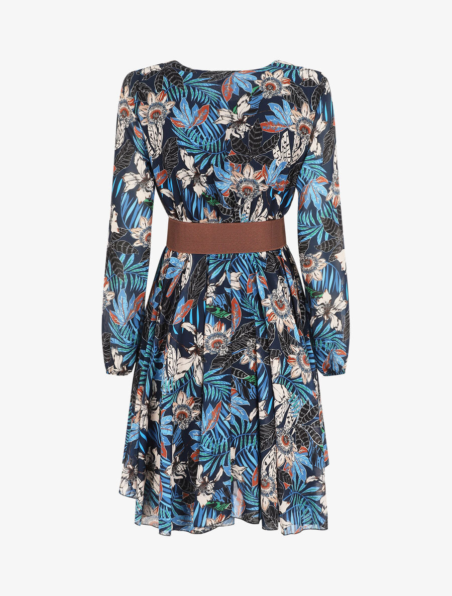 Robe patineuse imprimé orchidées - Marine - 2