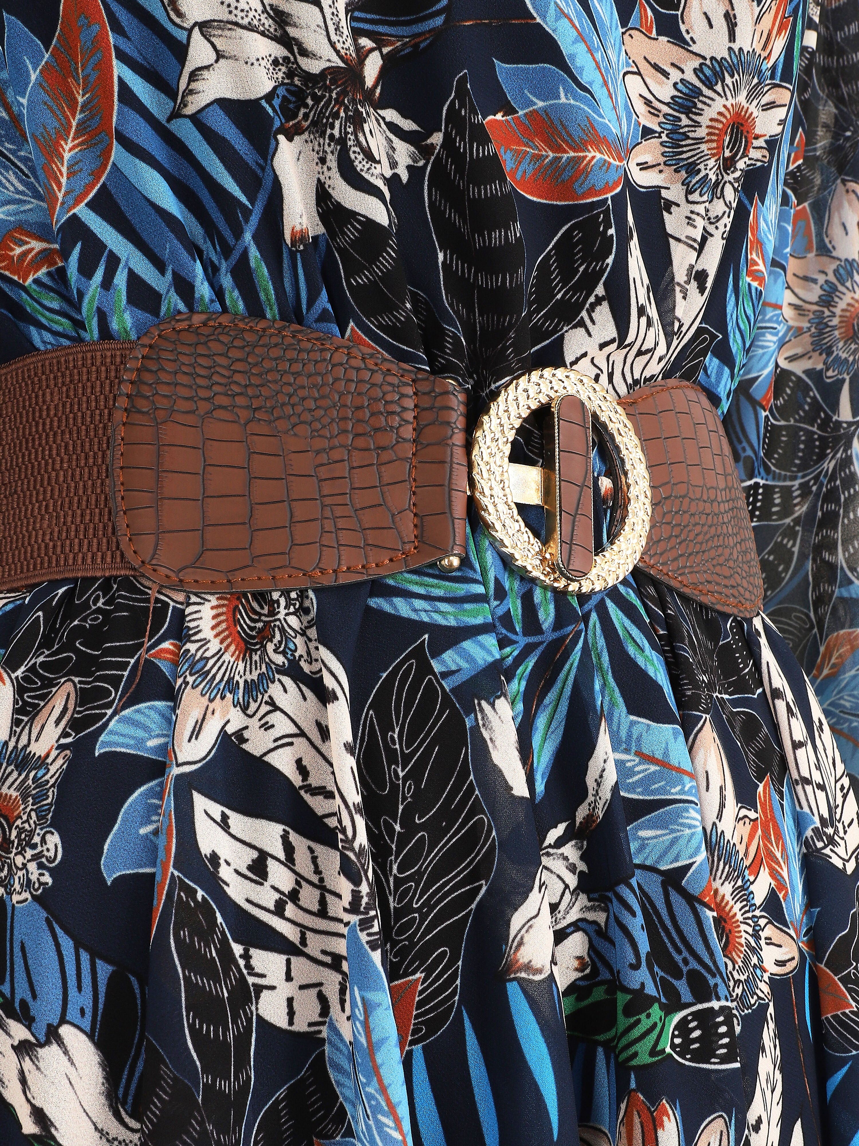 Robe patineuse imprimé orchidées - Marine - 3