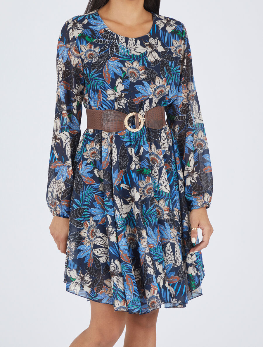 Robe patineuse imprimé orchidées - Marine - 4