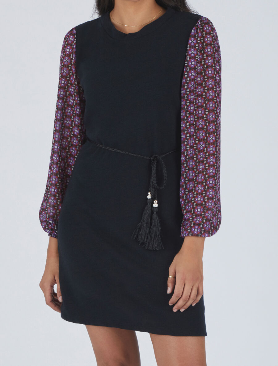 Robe coupe droite à manches imprimé fleuri - Violet - 4