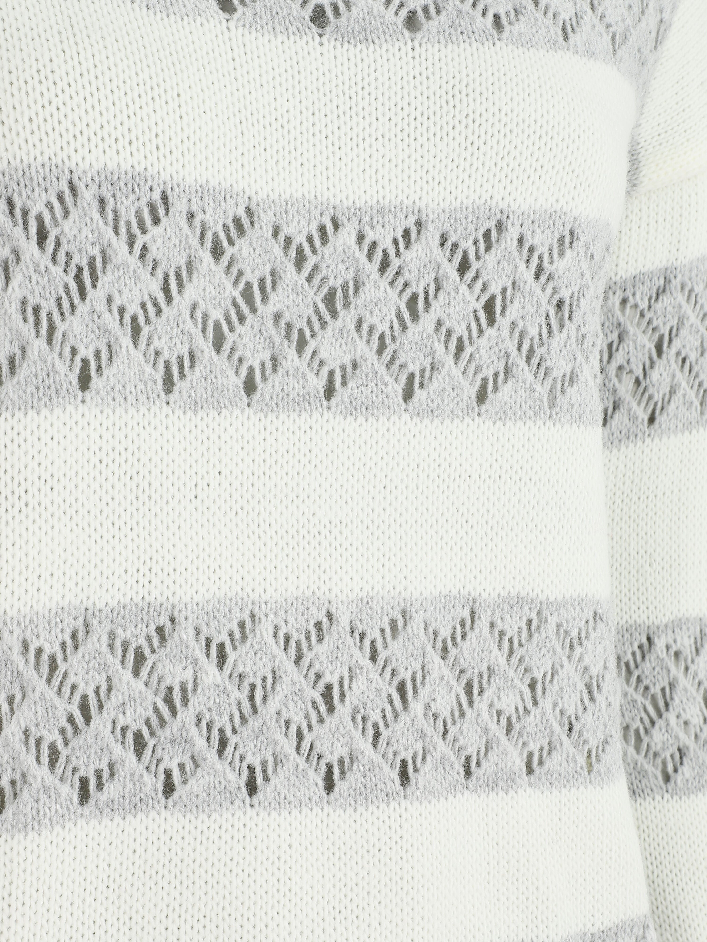 Pull rayé en maille ajourée - Gris clair - 3