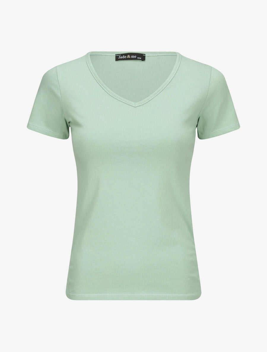 T-shirt à col V - Vert menthe - 1