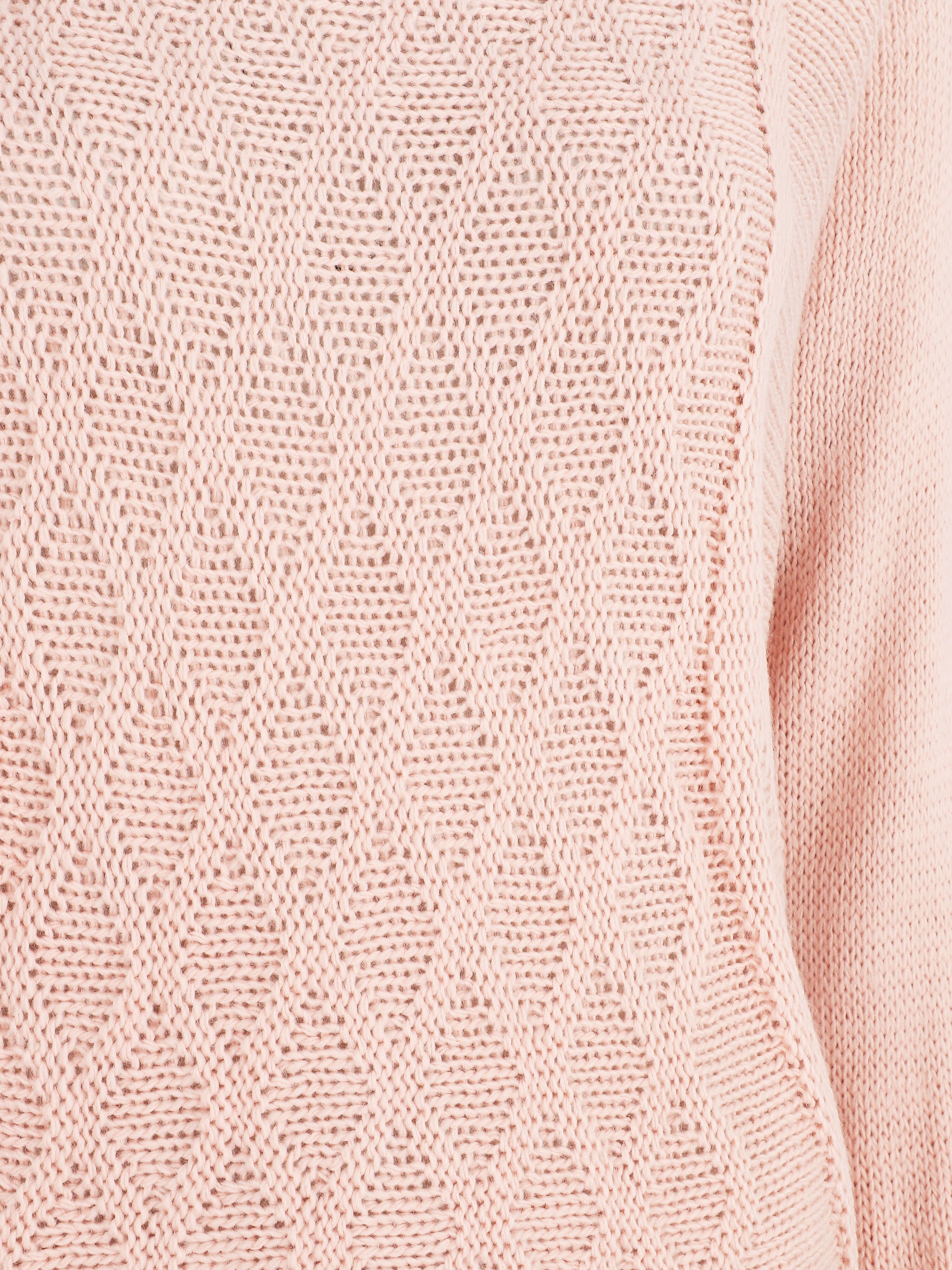 Pull uni en maille motif losange - Rose poudré - 3