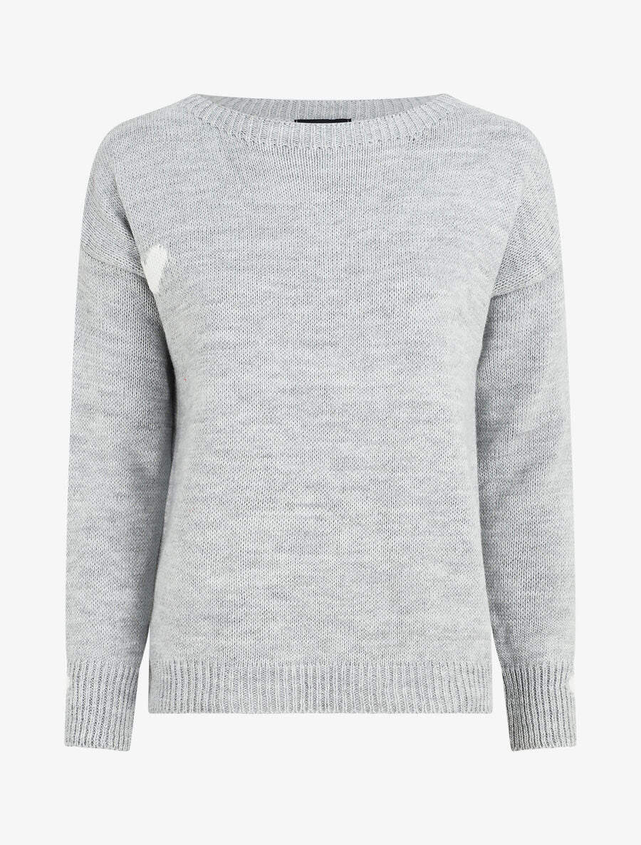 Pull droit à coeur - Gris - 1