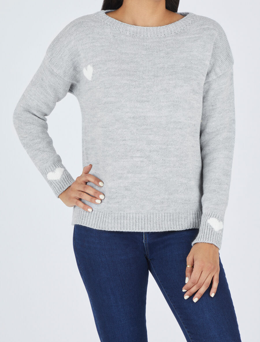 Pull droit à coeur - Gris - 4