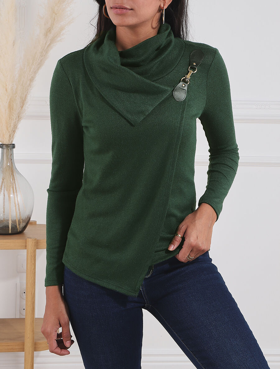 Pull col montant et crochet décoratif - Vert sapin - 4