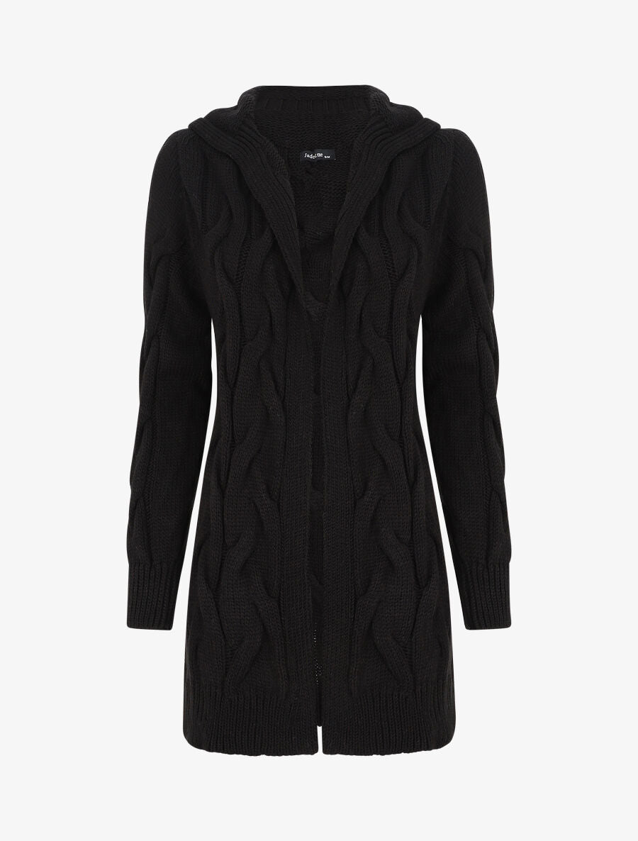 Gilet mi-long à capuche - Noir - 4