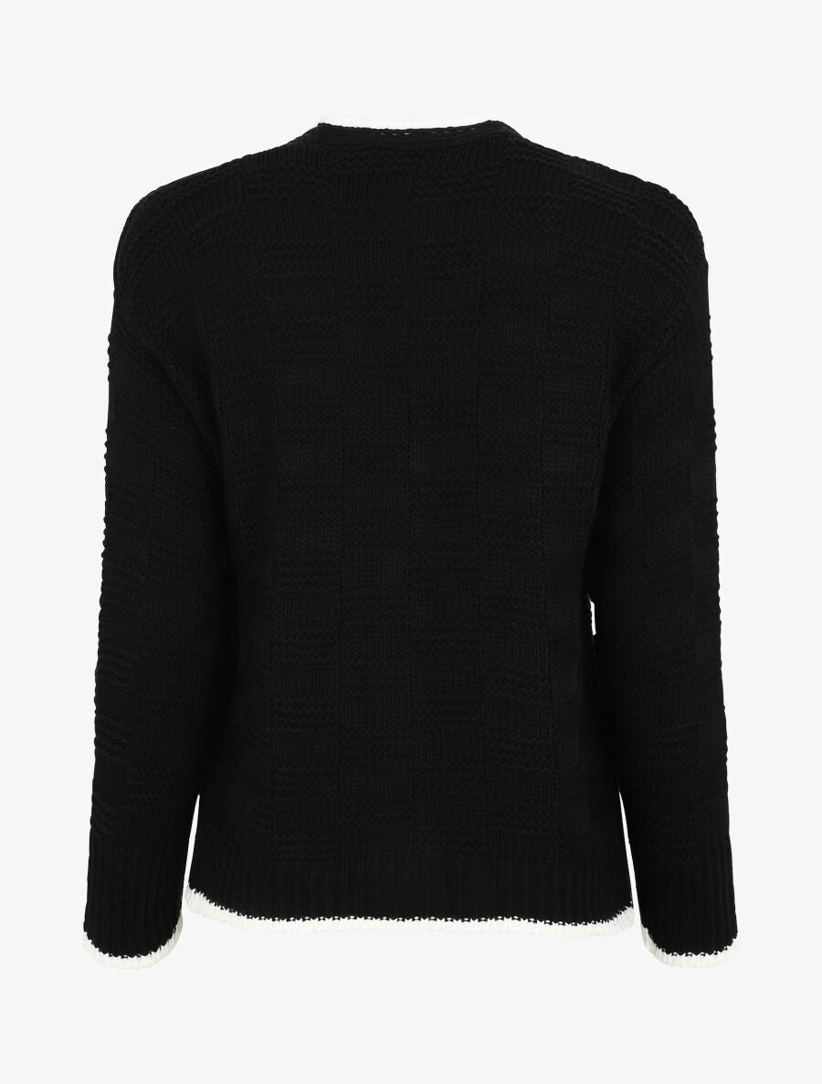 Gilet col V en maille stylisée - Noir - 2
