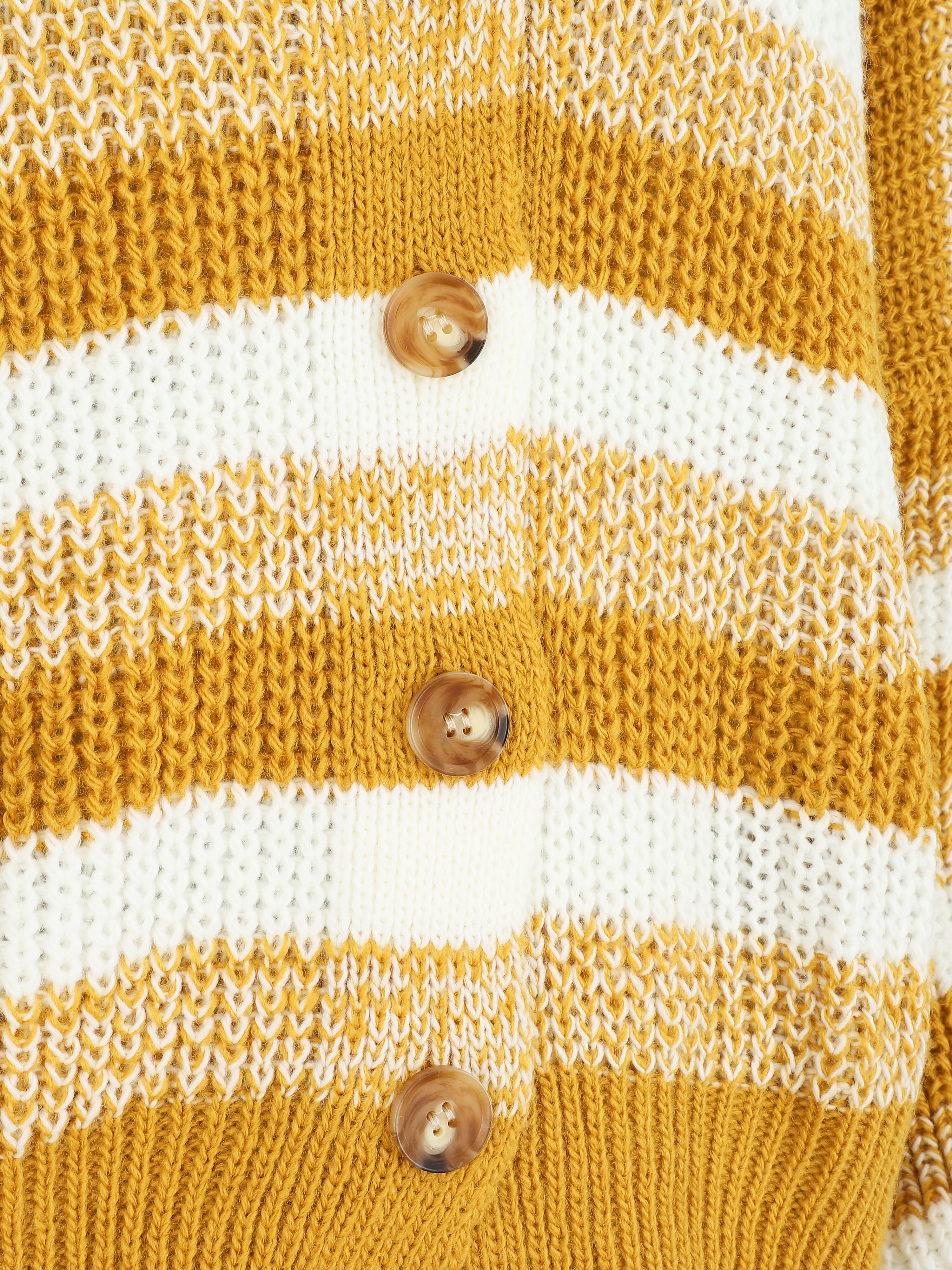 Cardigan à rayures et bords côtelés - Jaune moutarde - 3