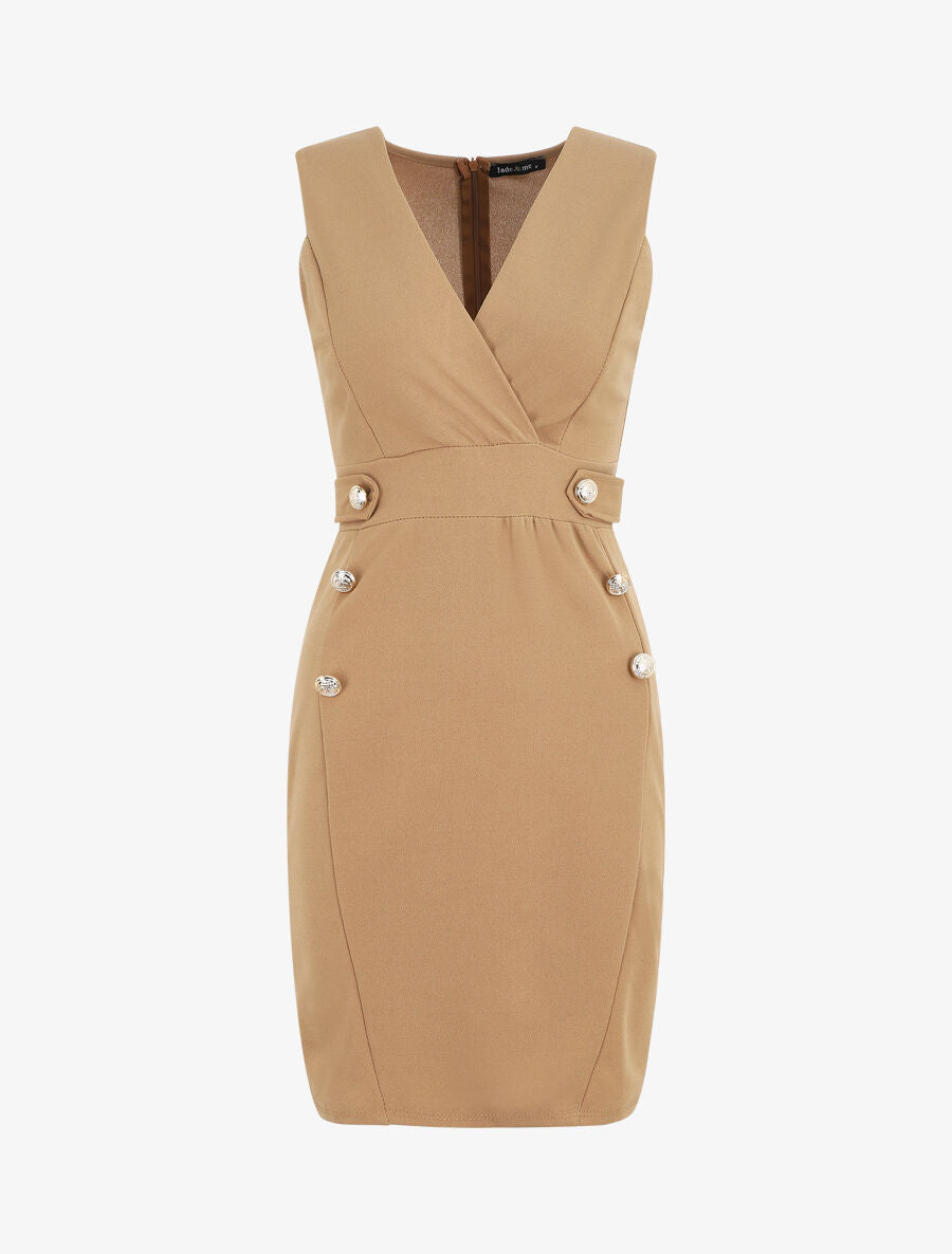 Robe unie sans manches à boutons - Taupe - 2