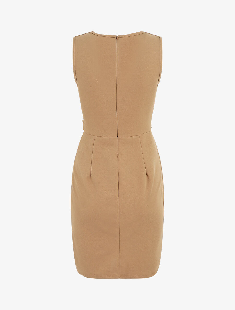 Robe unie sans manches à boutons - Taupe - 3