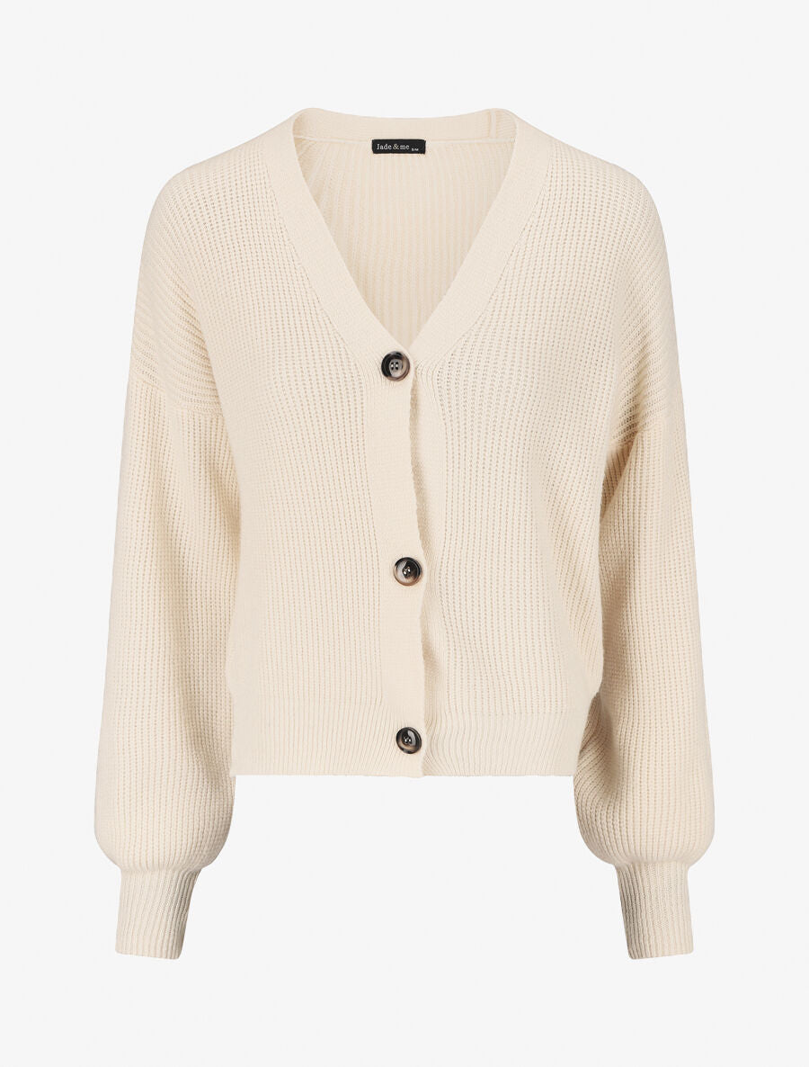 Gilet côtelé à col V - Beige - 1
