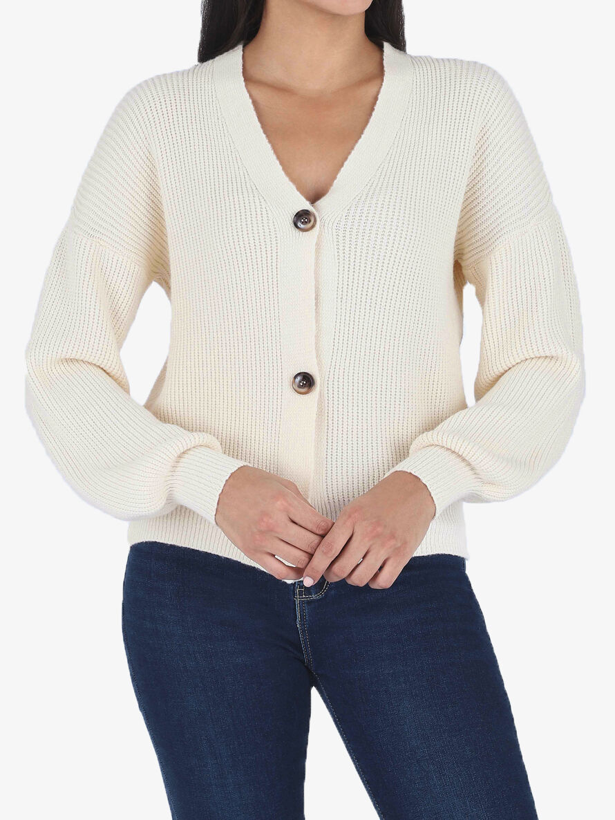 Gilet côtelé à col V - Beige - 4