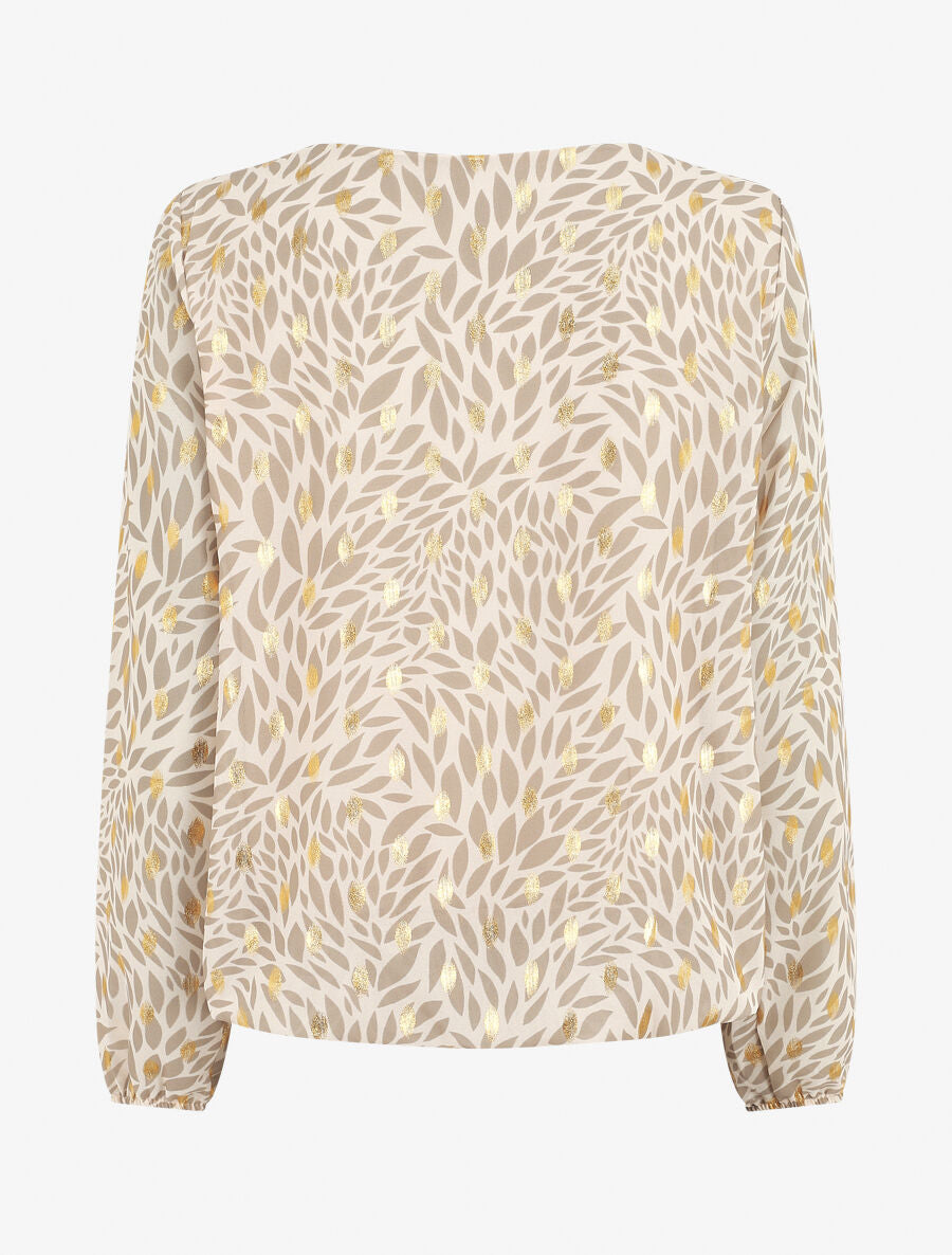 Blouse ample en voile imprimé feuilles irisées - Beige - 2