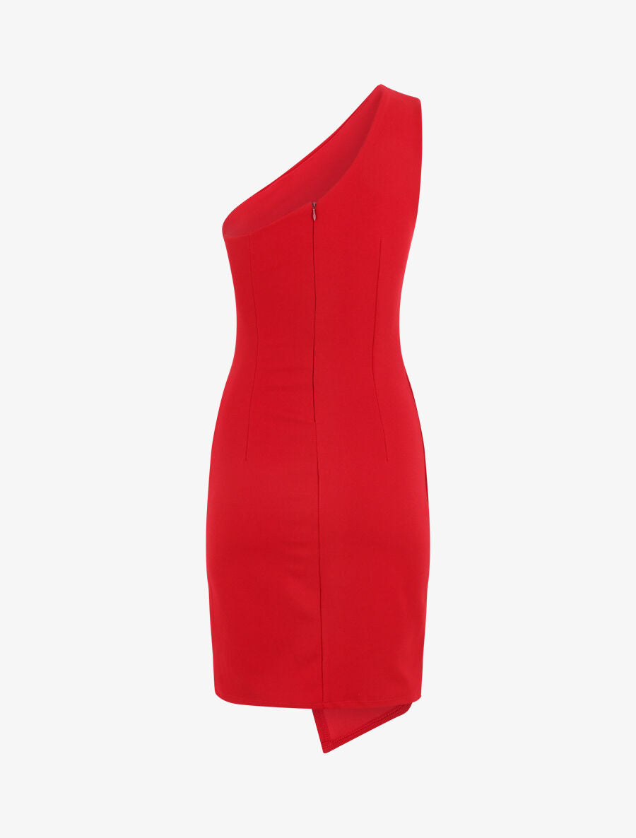 Robe à bretelles asymétriques effet drapé - Rouge - 3