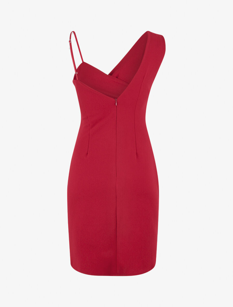Robe fourreau à bretelles asymétriques - Rouge - 3