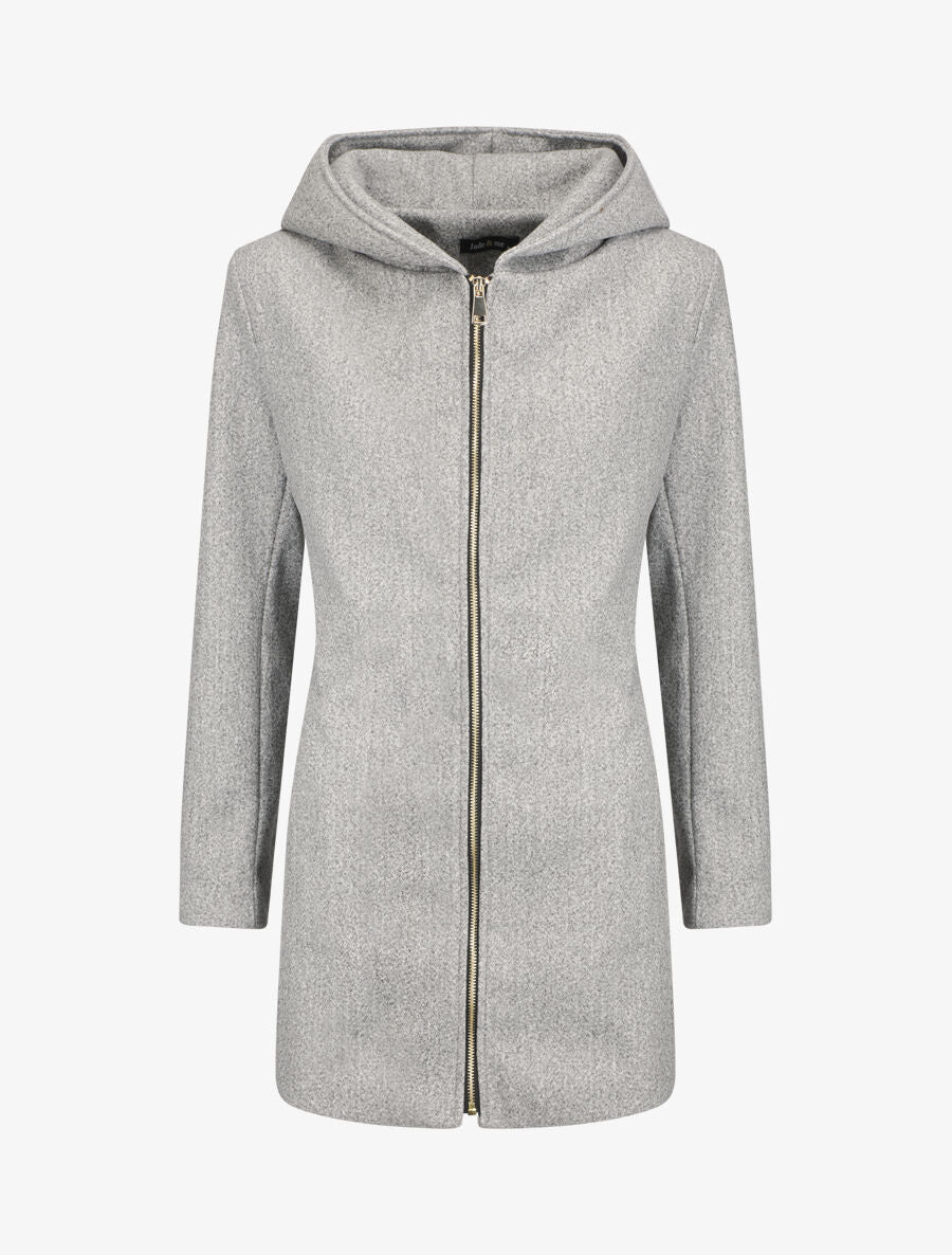 Manteau zippé à capuche - Gris - 1