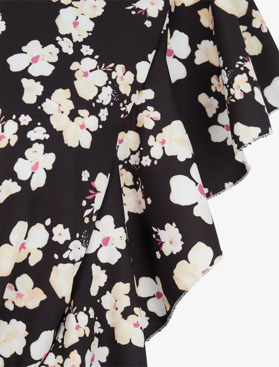 Combishort imprimé fleurs de cerisier à épaules volantées - Noir - 3
