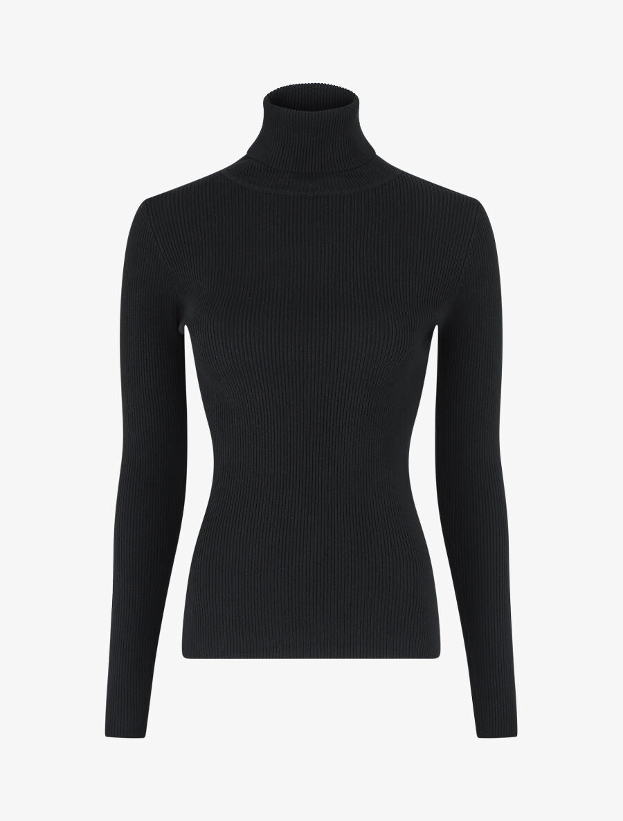 Pull col roulé uni ajusté - Noir - 1