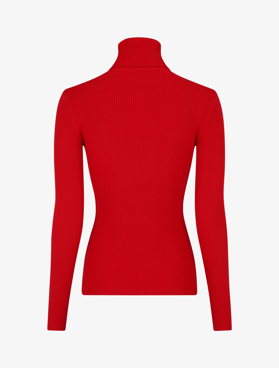 Pull col roulé uni ajusté - Rouge - 2