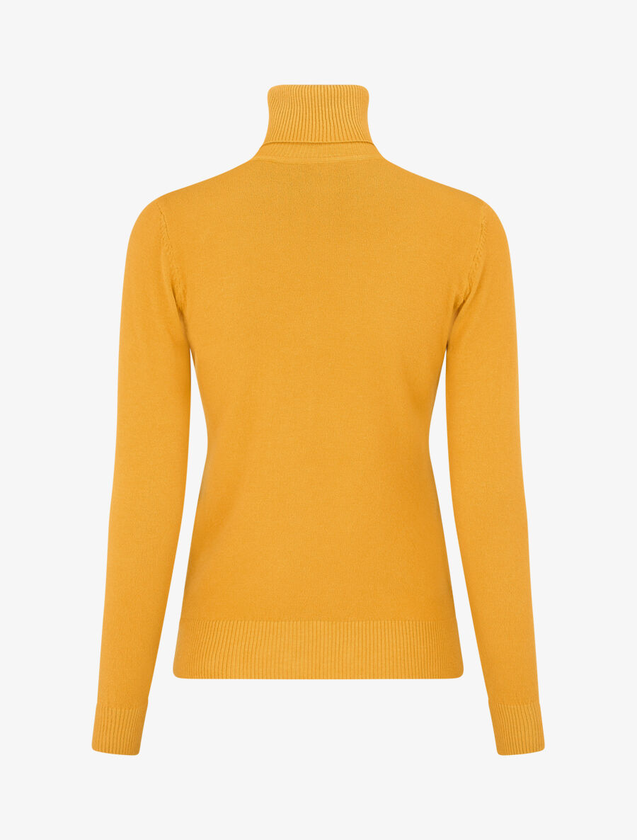 Pull fin uni col roulé - Jaune moutarde - 2