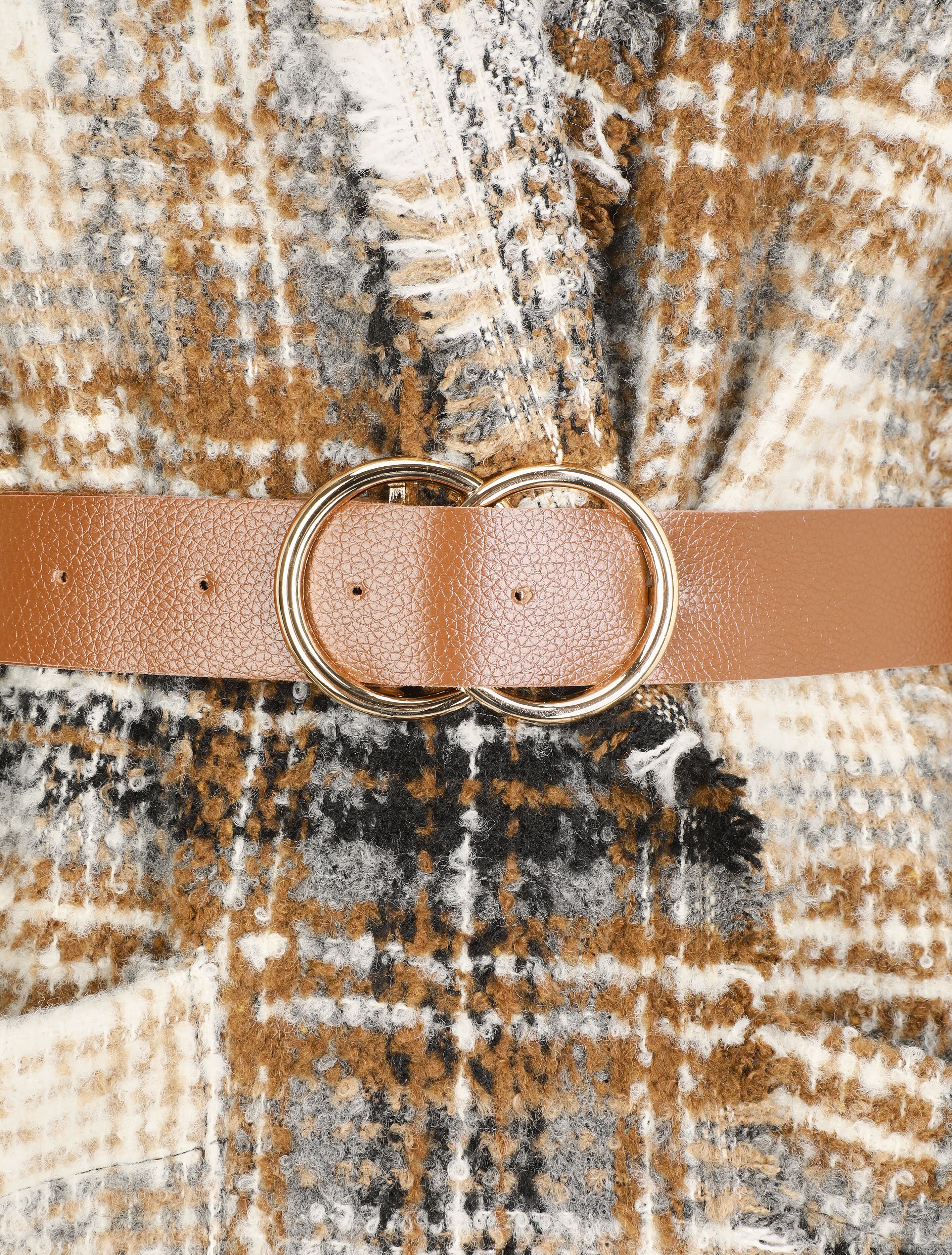 Manteau léger effet tweed motif carreaux - Camel - 3