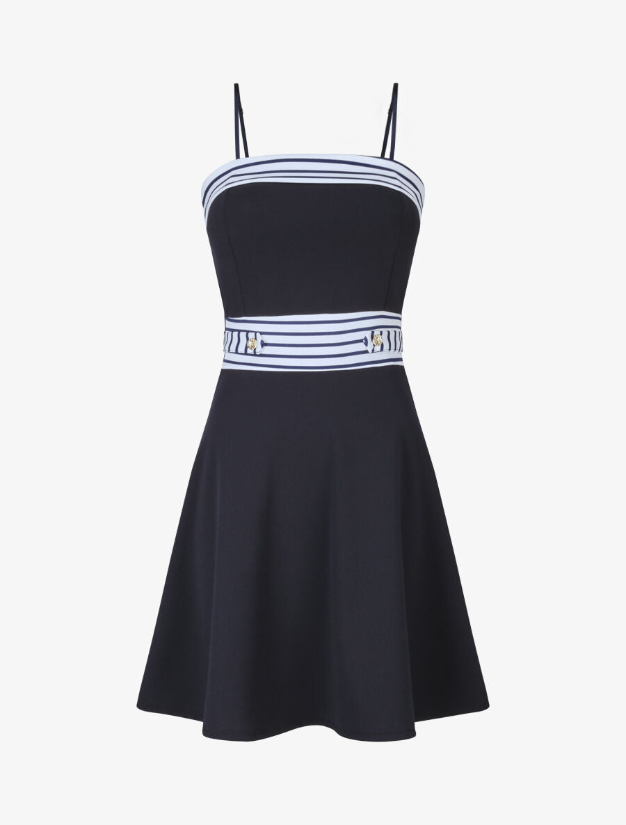 Robe patineuse à buste et taille rayés - Marine - 1