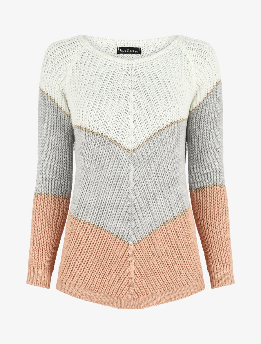 Pull en maille à motif V irisés - Blanc - 1