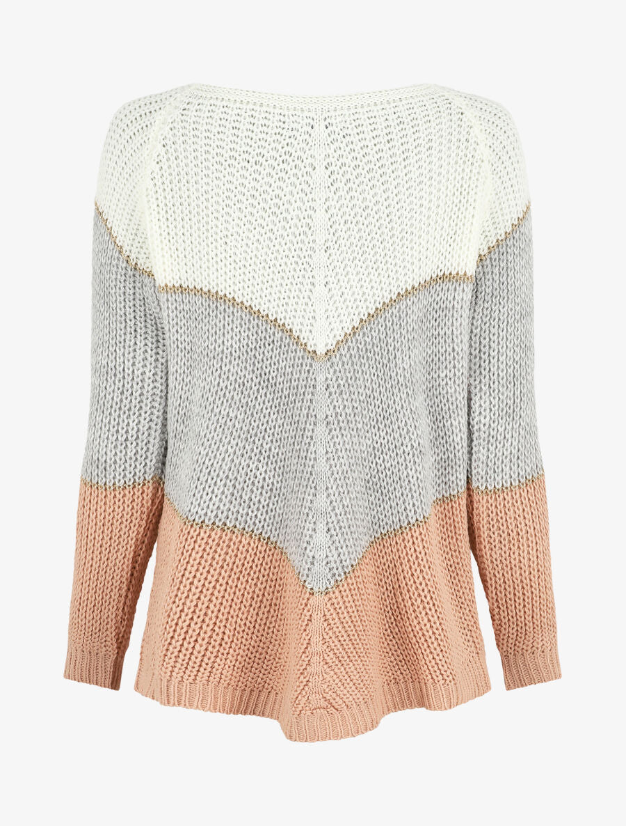 Pull en maille à motif V irisés - Blanc - 2