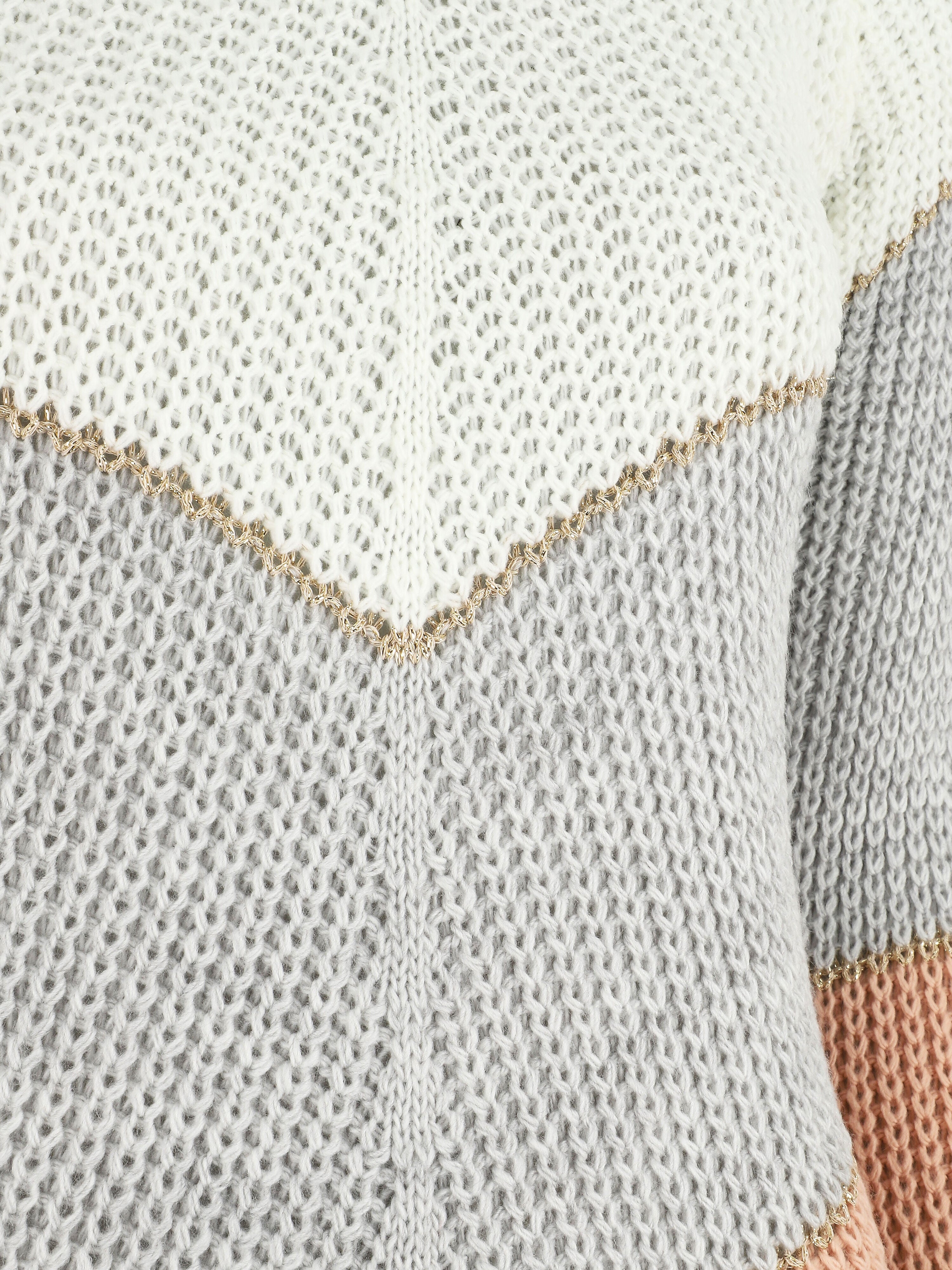 Pull en maille à motif V irisés - Blanc - 3