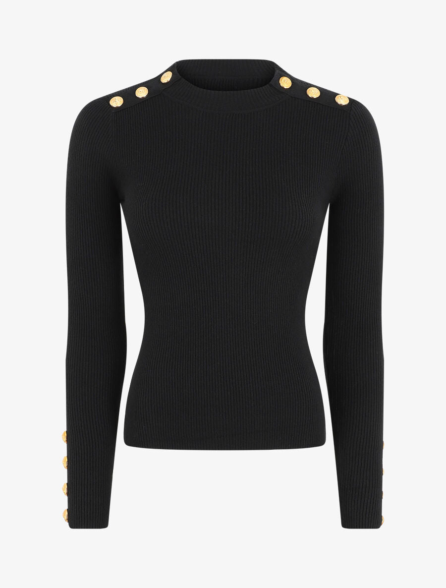 Pull col montant ajusté à boutons - Noir - 1