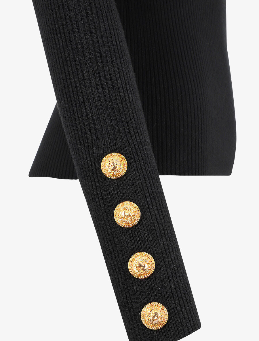 Pull col montant ajusté à boutons - Noir - 3