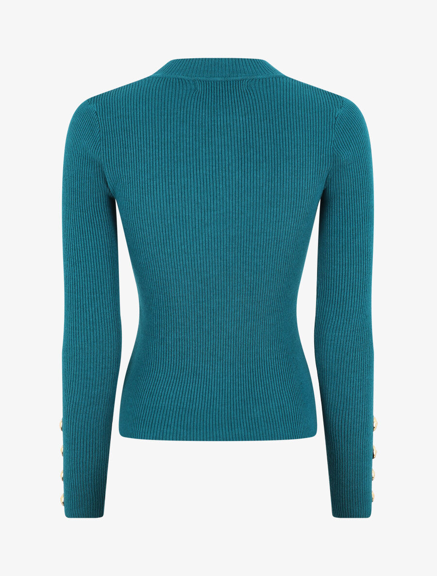 Pull col montant ajusté à boutons - Bleu canard - 2