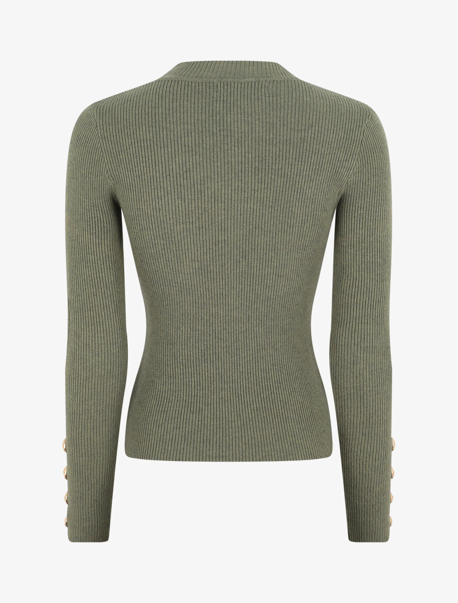 Pull col montant ajusté à boutons - Kaki - 2