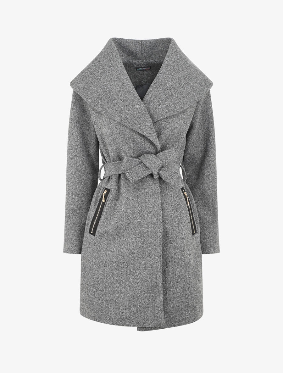 Manteau à col châle - Gris chiné - 1