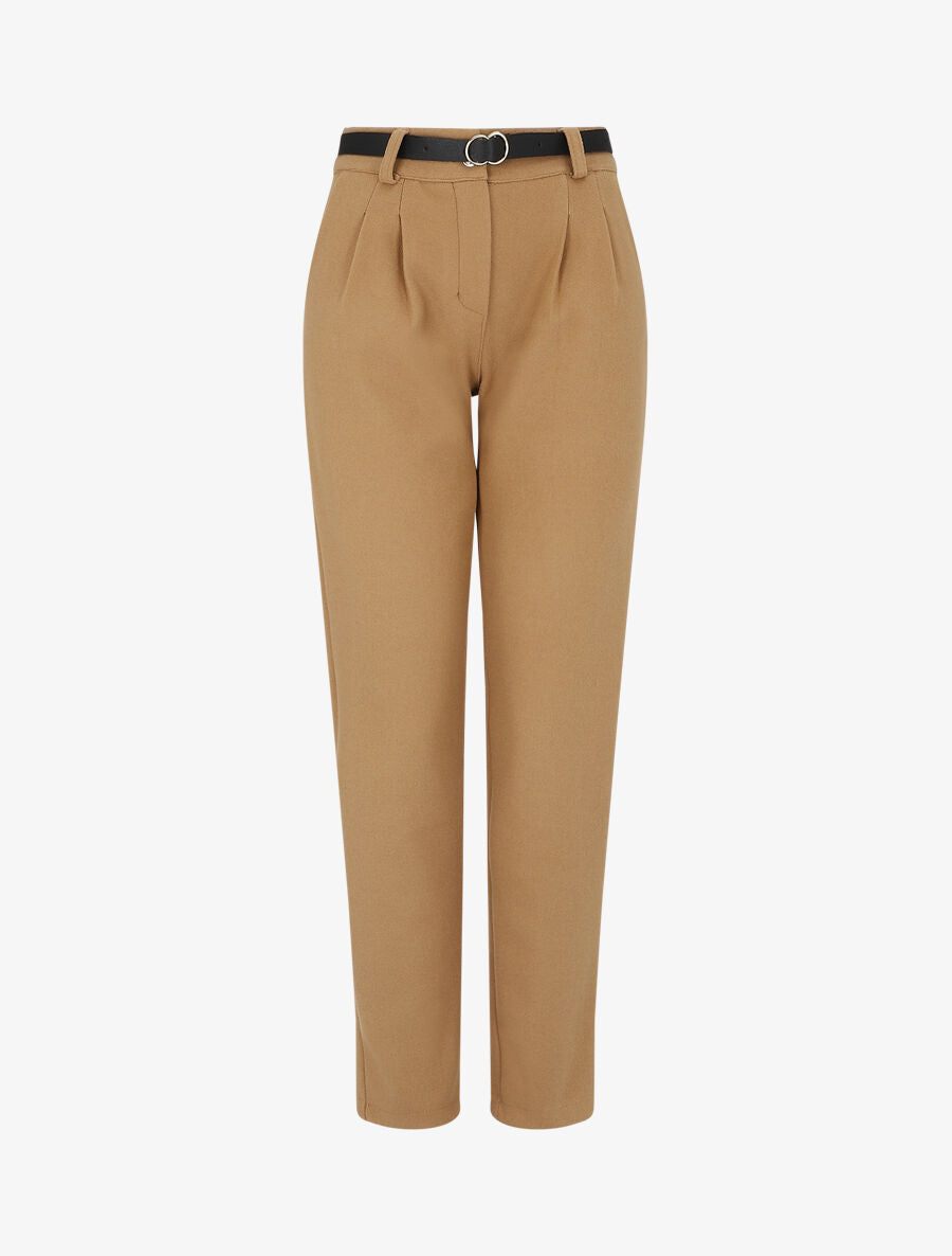 Pantalon épais uni coupe droite - Camel - 1