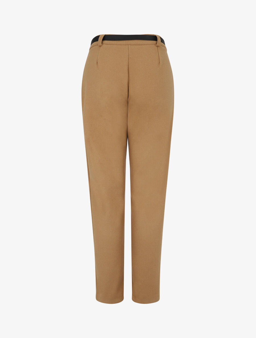 Pantalon épais uni coupe droite - Camel - 2