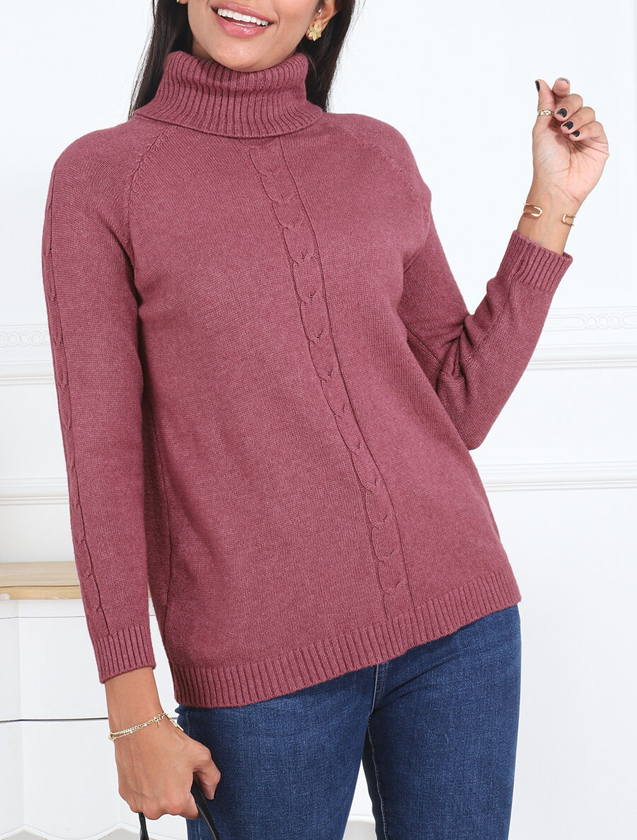 Pull droit à col roulé - Mauve - 3