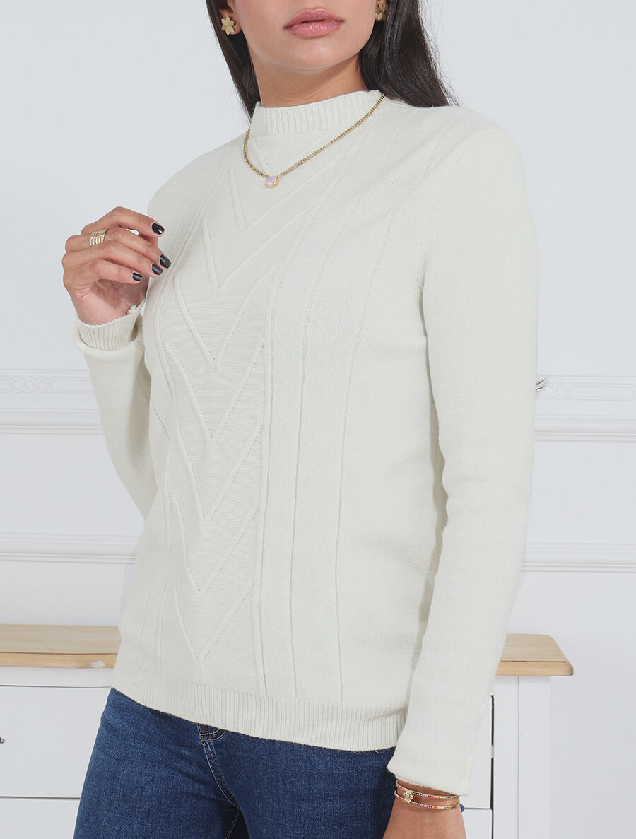 Pull doux à col montant - Blanc - 4